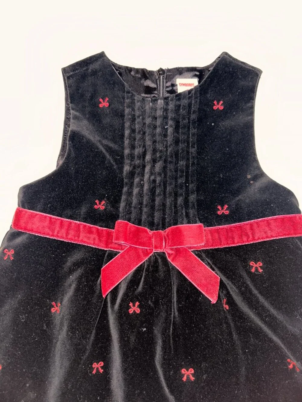 GYMBOREE girls sz 5 Black Red Velvet Holiday Dress Embroidered Bows #656